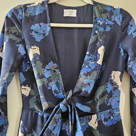 Aritzia Wilfred Aubagne Floral Blue Green Cut Out Midi Long Sleeve Dress Size 0. - Picture 7 of 16